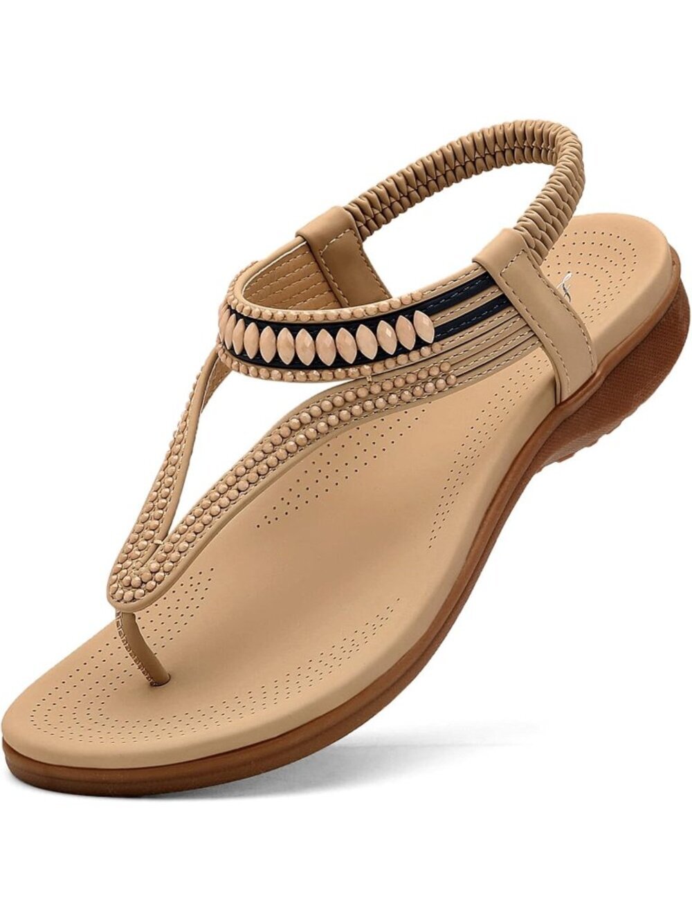 Women's Arch Support Flip Flops Classic Apricot Shoes Ankle Strap Flat Sandals